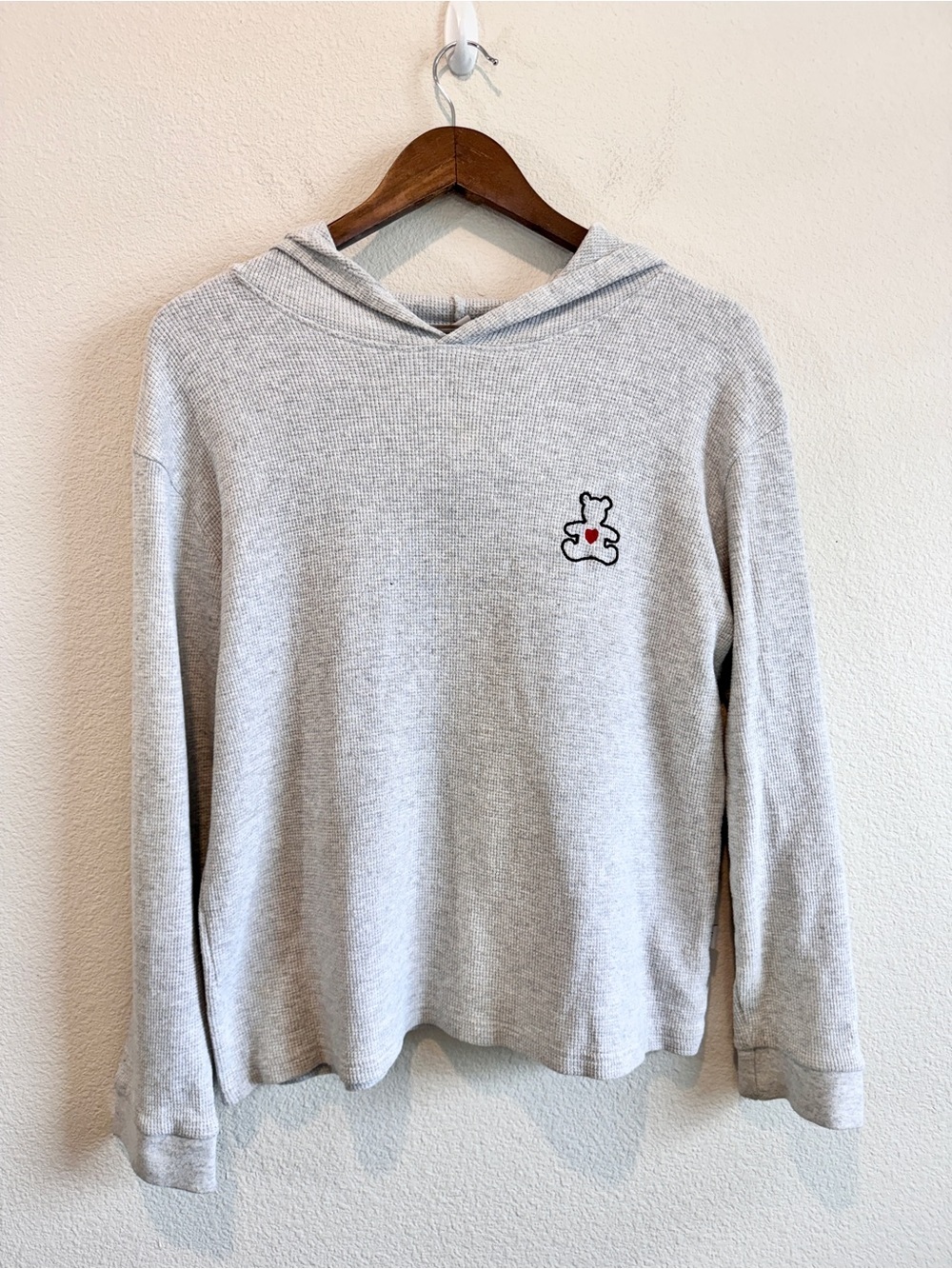 Sunrise Kingdom Teddy Bear Waffle Hoodie Cozy Coquette Casual Lounge M Gray G12